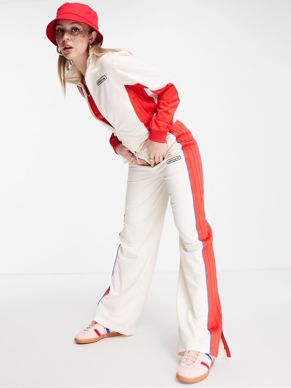 adidas Originals Retro Luxury Women's Cream & Red Track Suit (w/ wide leg pants)